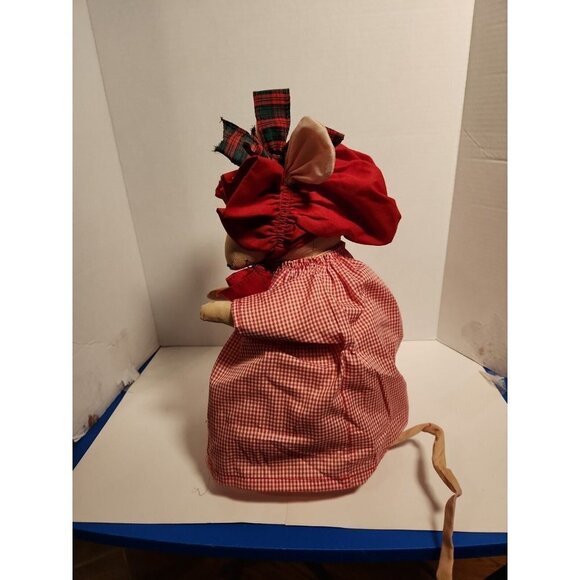 Vtg Overly Raker Christmas Plush Mrs  Mouse Red Dress Stuffed & Weighted EUC - Picture 3 of 6